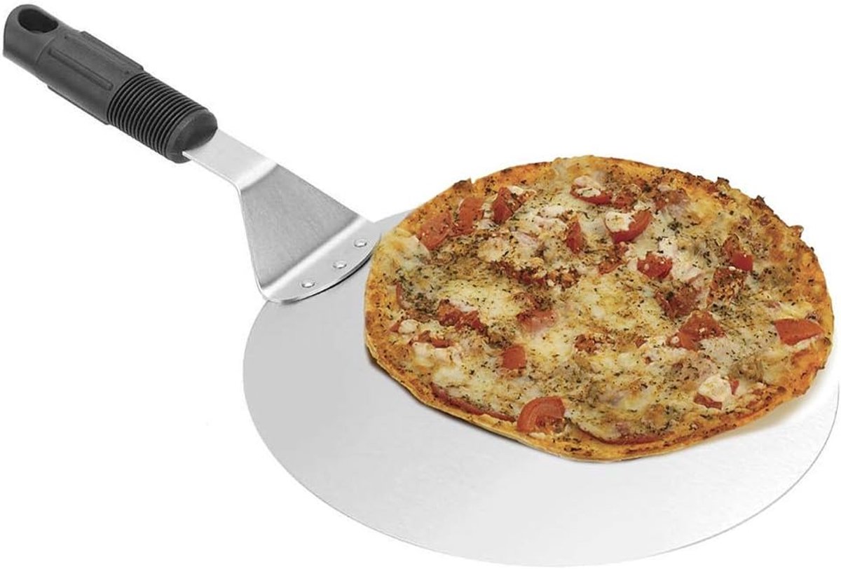 25,4 cm ronde roestvrijstalen pizzaschep met hittebestendige handgreep, ideaal voor taarten, pizza, taarten
