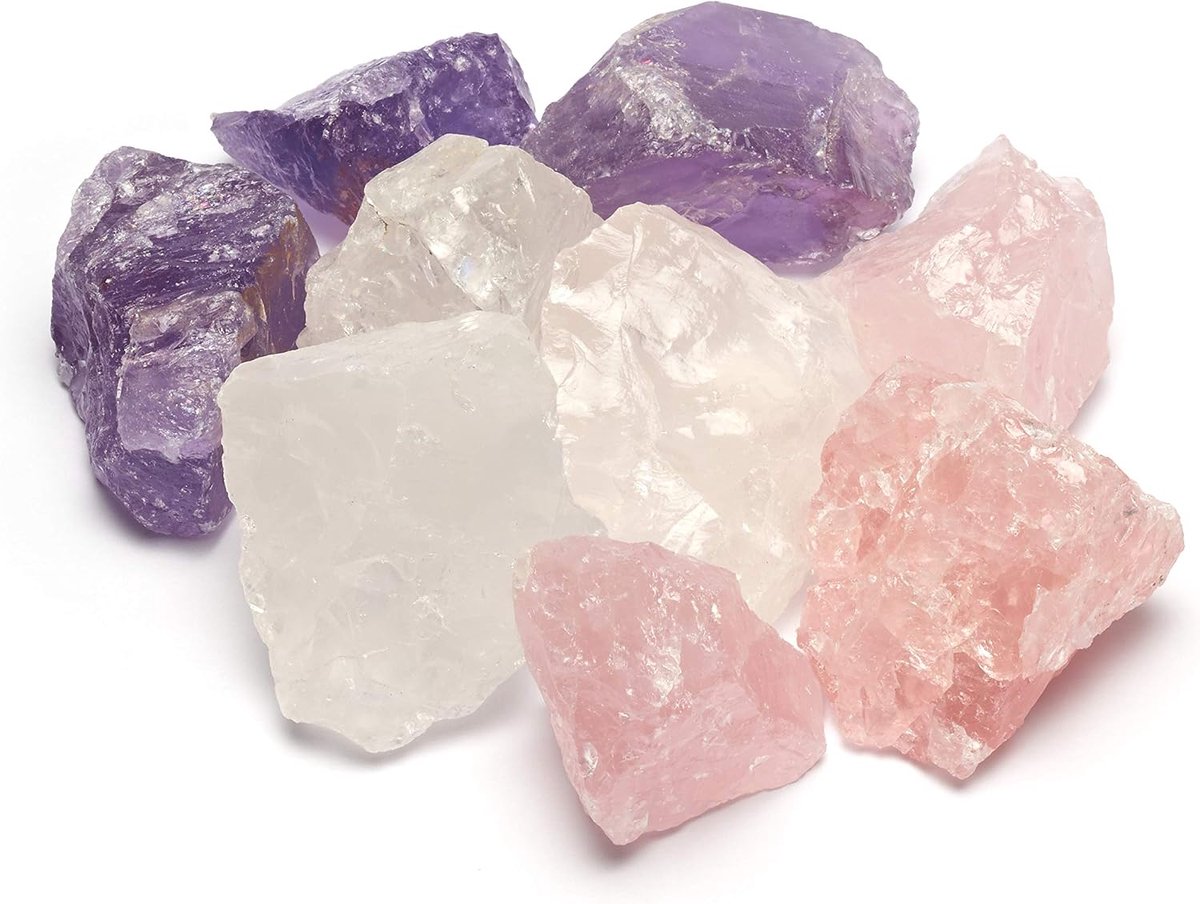 edelsteenwater basismengsel | 100% natuurstenen | Waterstenen-set: Rozenkwarts, amethist, bergkristal 400 g