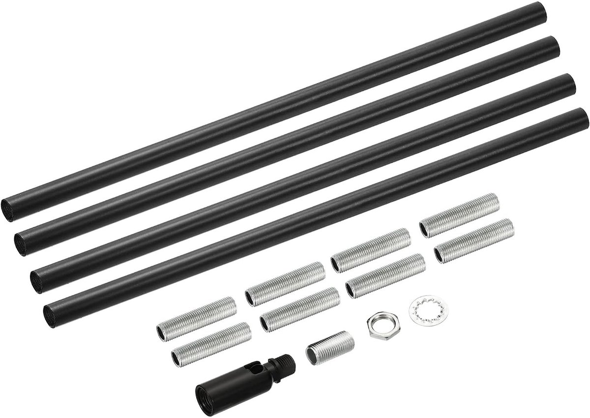 sourcing map Schroefdraadverlengingsstang-etui, M10 schroefdraad 11,8 inch koppeling moer ronde huls connector met schuine plafondadapter en as slang, zwart