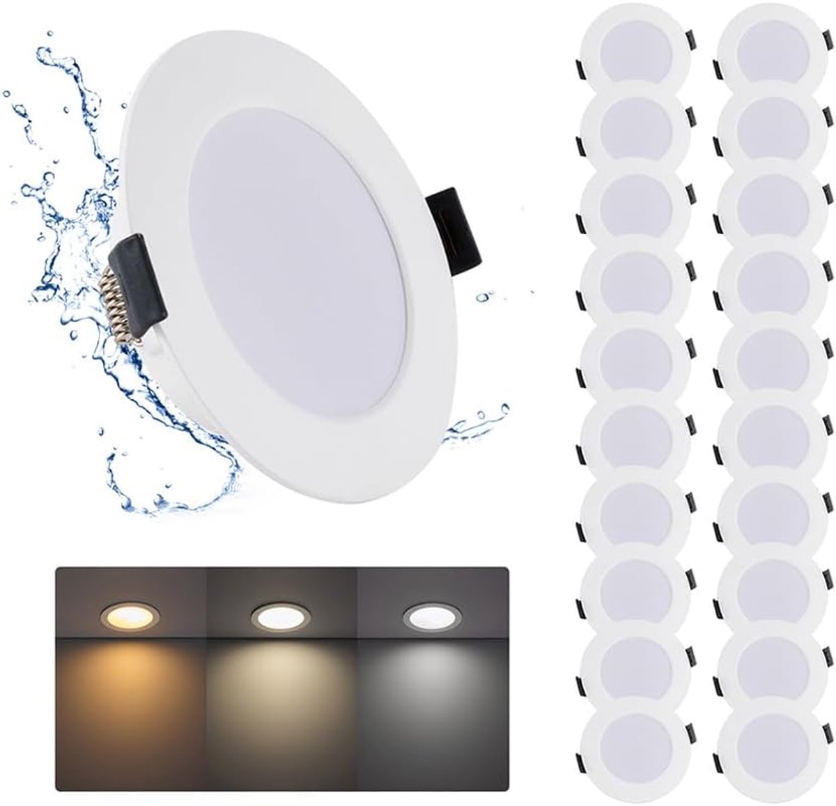 20 Stuks LED Inbouwplafondlamp 230V IP44 7W 3CCT 630LM Zaagmaat Ø95-110mm | Grebeam LED Downlight Badkamerspot voor Binnen, 3000K/4000K/6000K Led Inbouwspots voor Badkamer, Keuken, Woonkamer