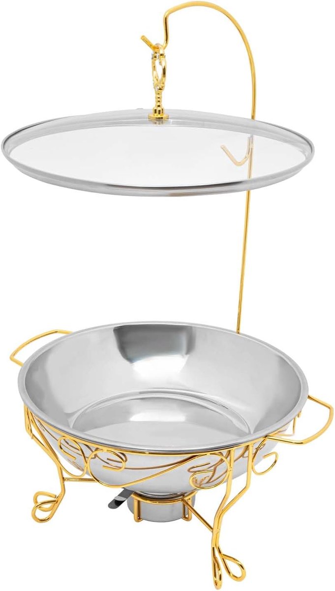 Chafing Dish, 6 liter, roestvrij staal, voedselwarmer met glazen deksel, warmtecontainer, levensmiddelenwarmer voor buffet, catering, gastronomie en feestjes (goud)