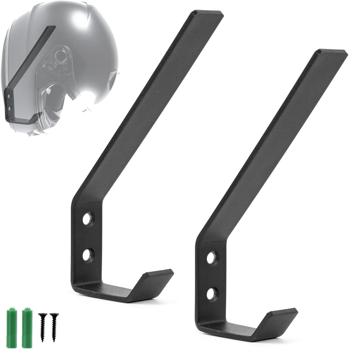 Motorhelmhouders voor wandmontage, 2 stukken, helmhouder met schroeven, voor ophangen van helm en jas, zwart