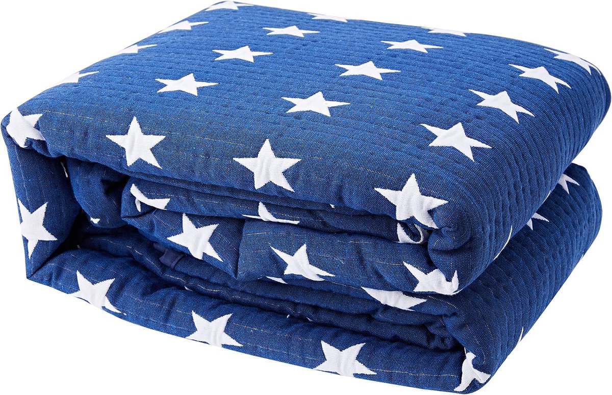 Lichte sprei Sofia 10 voor tweepersoonsbed 150 cm, sprei sterren, bed 150 cm, grootte sprei 250 x 270 cm, marineblauw