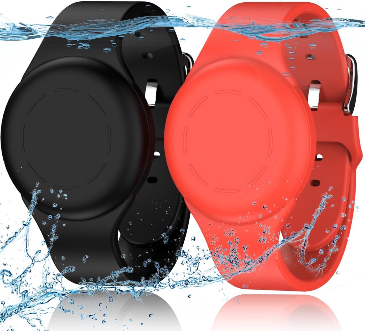 Waterdichte for Air Tag armbanden voor kinderen [2 stuks] Compatibel met Air Tag Finders met zachte siliconen, anti-verloren GPS Item Finders Case Cover voor kinderen, Zwart/Rood