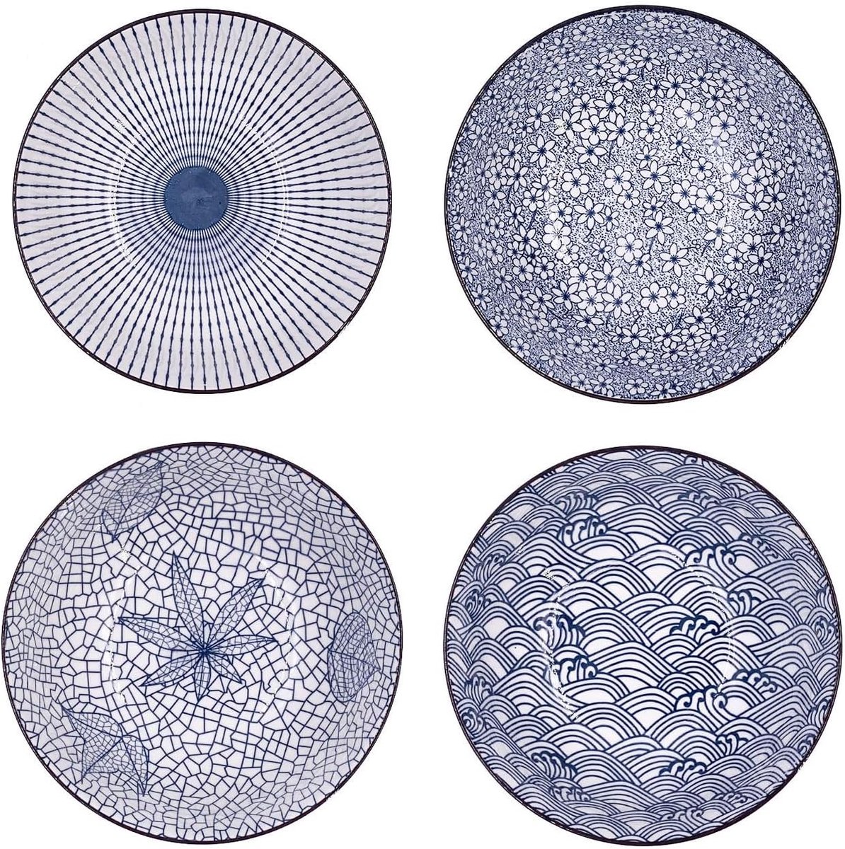 porseleinen servies set van 4, minimalistische ronde borden, 20,5 cm, spaanbestendig, vaatwasser- en magnetronbestendig