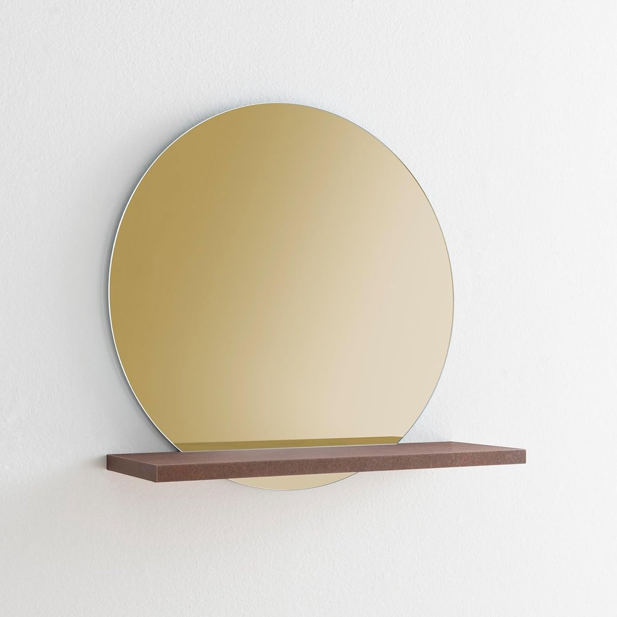 Ronde Gebronsde Spiegel met Plank, 60 x 60 x 22 cm, Corten, Spiegel met Plank, Gemaakt in Italië