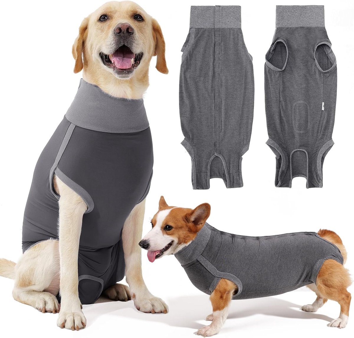Hondenbody voor castratie, op lichaam, reuen, teven, medisch lichaam voor honden, wondbeschermingspak hond, grijs, X-Small, Katoen, Machinewas