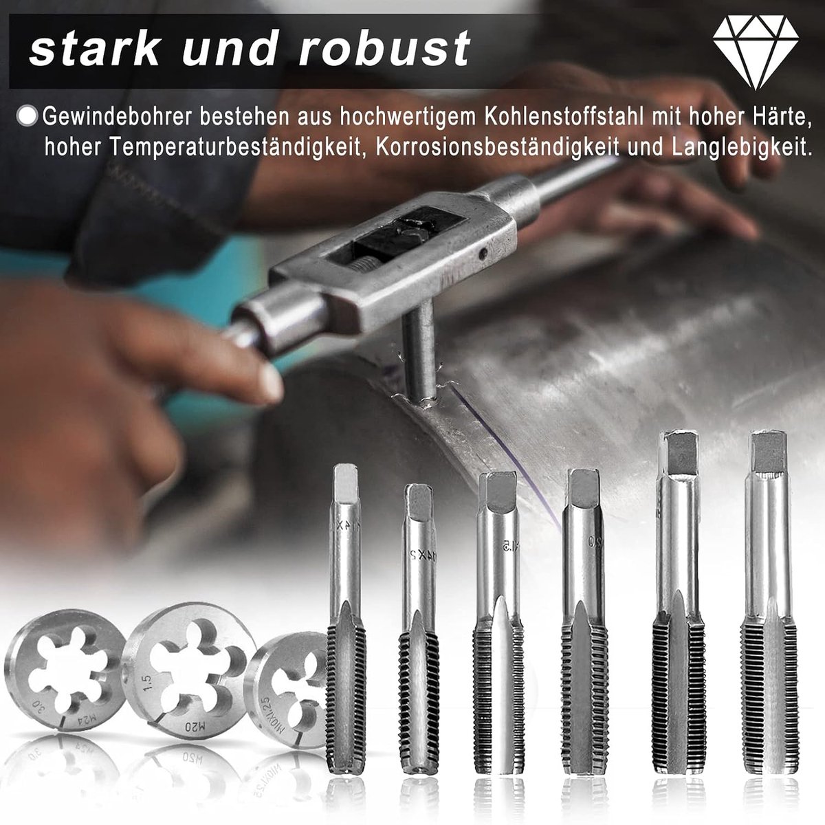Schroefdraadsnijset 110-dlg. Schroefdraadsnijgereedschapsset, fijne schroefdraad, snijmachine, boor, gereedschapsset (110-delig)
