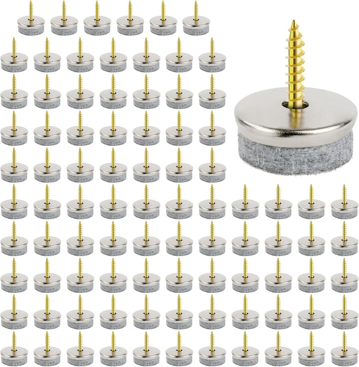90 stuks viltdoppen schroeven, Ø 22 mm, ronde viltdoppen voor stoelen, schroeven, voor meubels, stoelen, laminaat, parket, tegels, stoelpootbeschermers, vloerbeschermers, 90 stuks