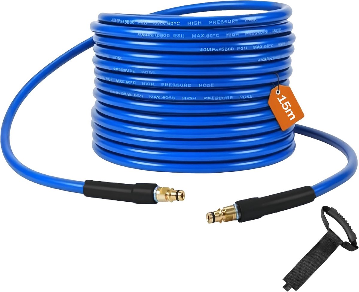 Hoge drukslang 15 m - Blauw - Koppeling met snelverbinder - Ideaal voor Kärcher K2-K7 - SnelShoppen
