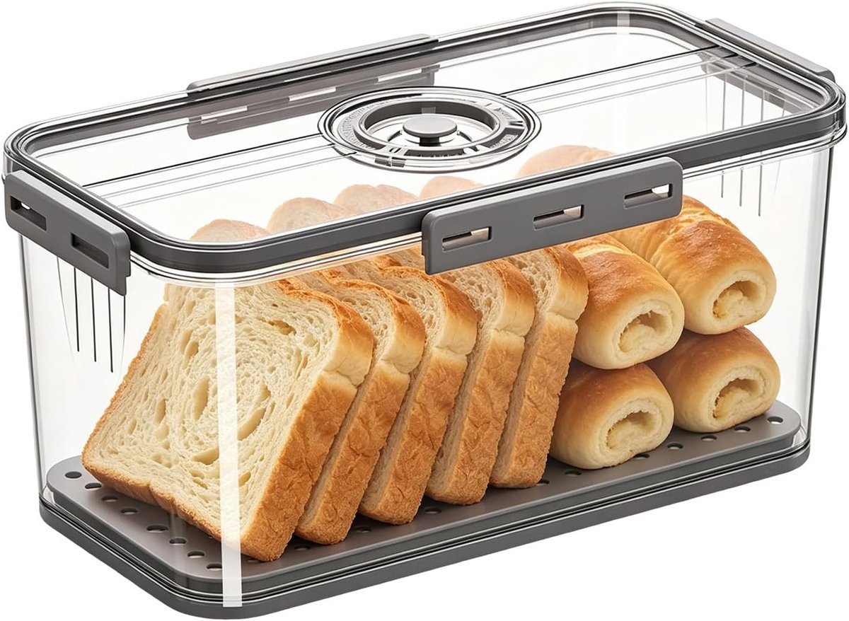 Broodtrommel met deksel - moderne design - donkergrijs - houdt brood langer vers - SnelShoppen