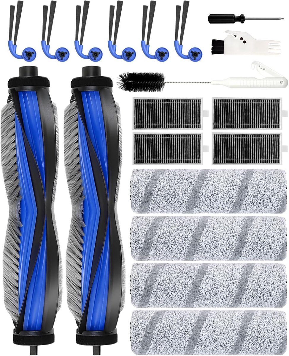 19-delige accessoireset voor Ecovacs Deebot X11 OmniCyclone/X11 Pro Omni, 2 hoofdborstels, 6 zijborstels, 4 HEPA-filters, 4 reinigingsdoeken, 1 watertankborstel, 1 reinigingsborstel, 1