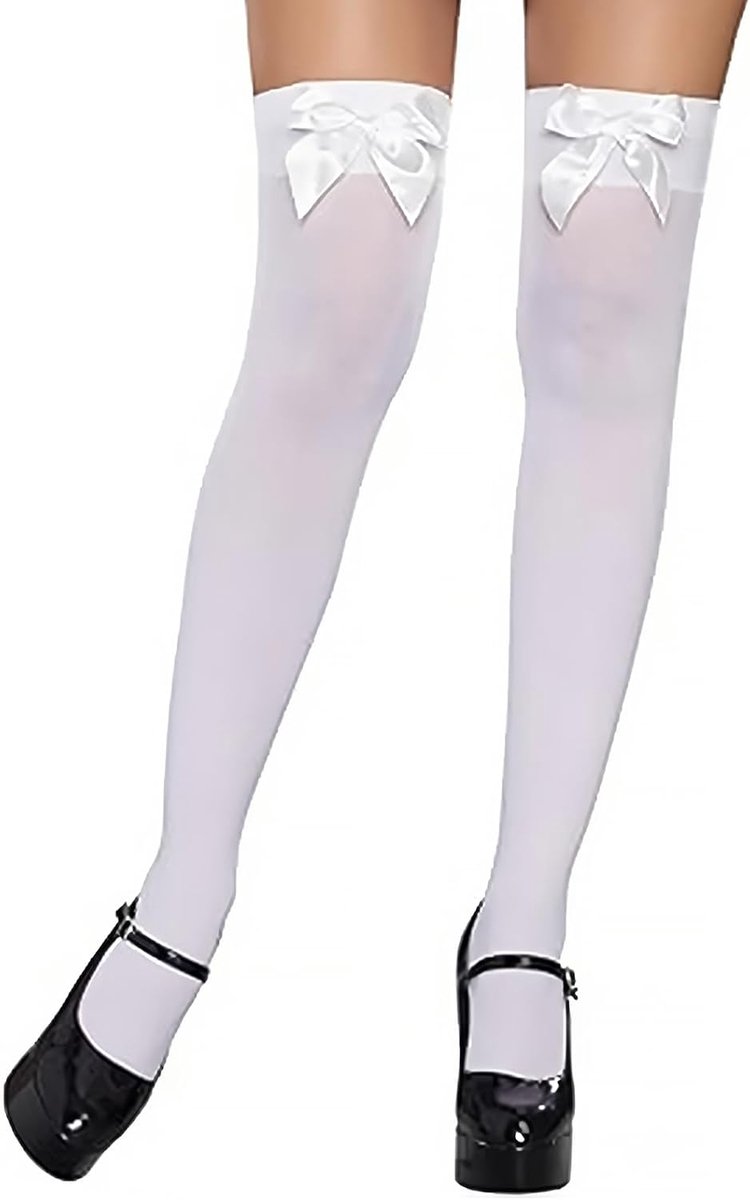 1 Paar Lange Knoopsbroek tot aan de Knien, Witte Broek met Knoop voor Dames, Hoge Rekbare Kniekousen, Kostuum Halloween Carnaval Avond, Valentijnscadeaus, Één Maat