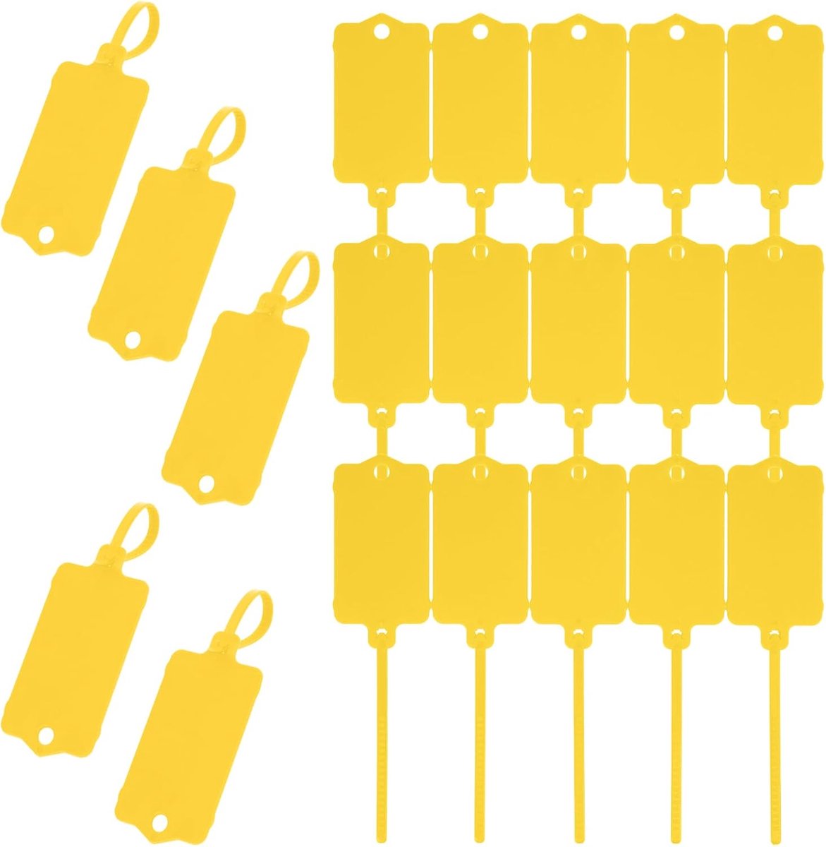 100 stuks plastic verzendlabels, duurzame en beschrijfbare, herbruikbare verzendhangers, waterdichte verzendlabels voor uitrusting, auto-onderdelen, accessoires, onderdelen (geel)