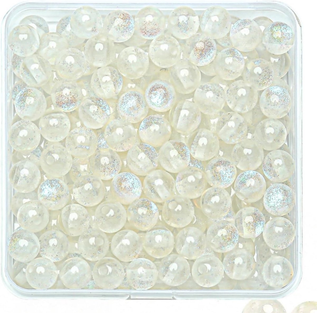 Kralen voor armbanden, 100 stuks ronde kristallen glaskralen met glitter, monochroom knutselkralen, boxset voor sieraden, halskettingen, oorbellen