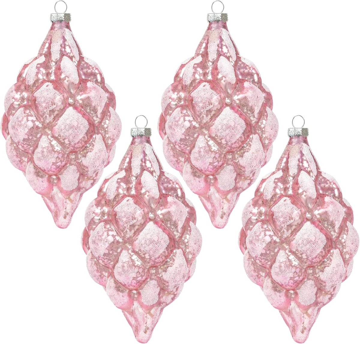 Kerstballen, goud, glas, 4 stuks, ornamenten voor kerstboom, kerstballen, glas, kerstdecoratie, ballen (roze)