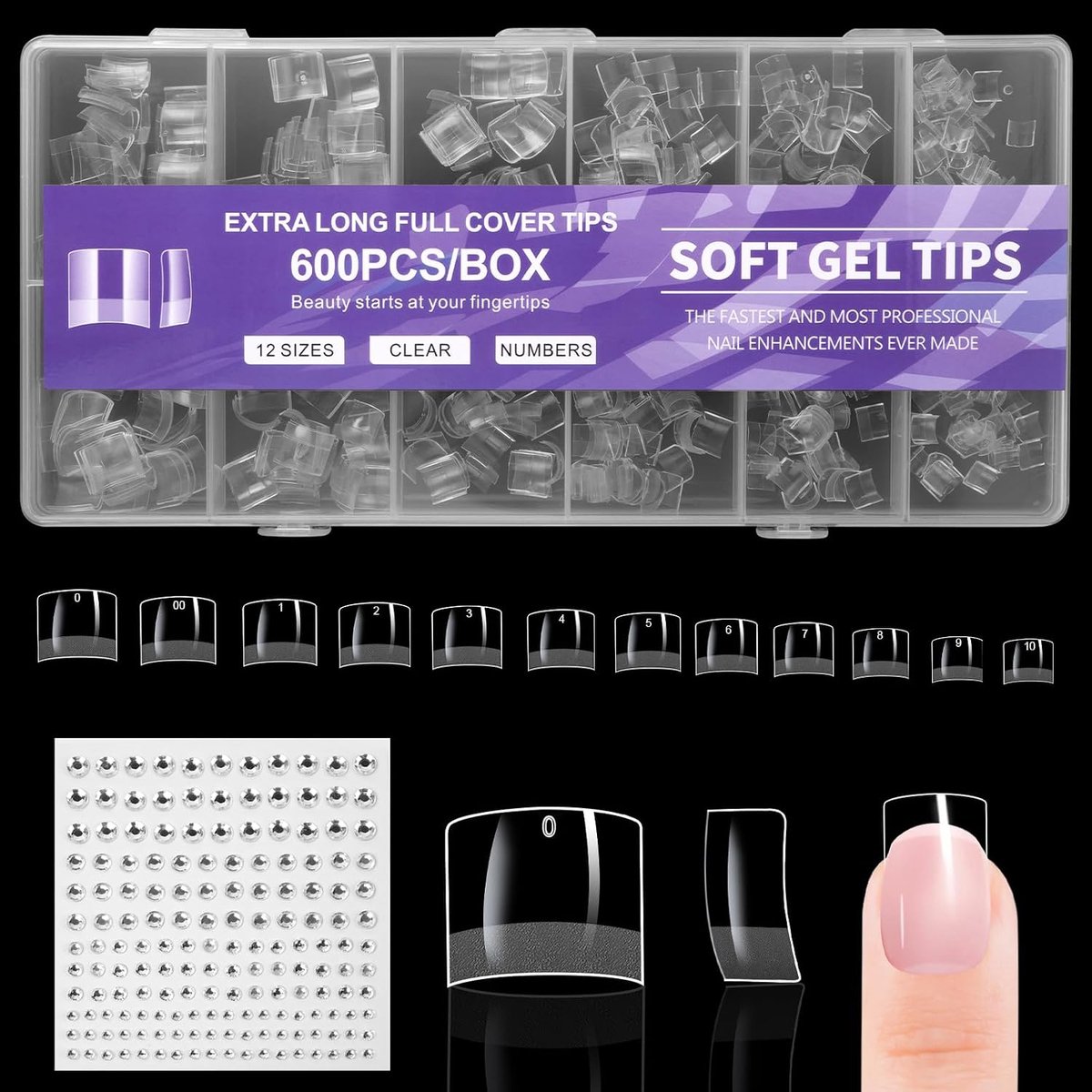nepnagels tips,zachte gel volledige dekking nagel tip,heldere acrylnagels tips,nagelverlengingsset voor DIY manicure nagelkunst salon(600 stuks semi-frosted korte Franse stijl）