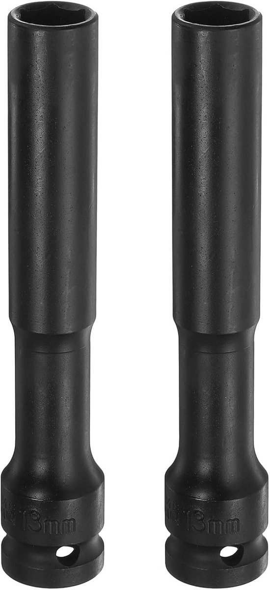 2 stuks stopcontacten, slank, diepte, 13 mm, metrisch, 6 punten stopcontact, 1/2 inch vierkantaandrijving, 12 cm, extra lang, staal, CR-V fosfaat, industriële kwaliteit, voor asmoer, as