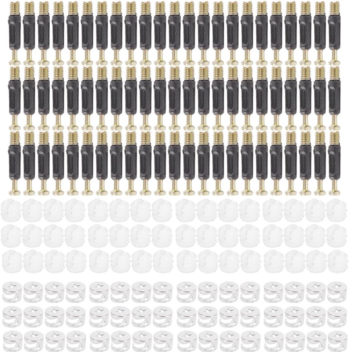 Set van 100 excentrische meubelverbinders, excentrische bout met een diameter van 15 mm, metalen bout van 35 mm en voorgemonteerde moer van 10x11 mm
