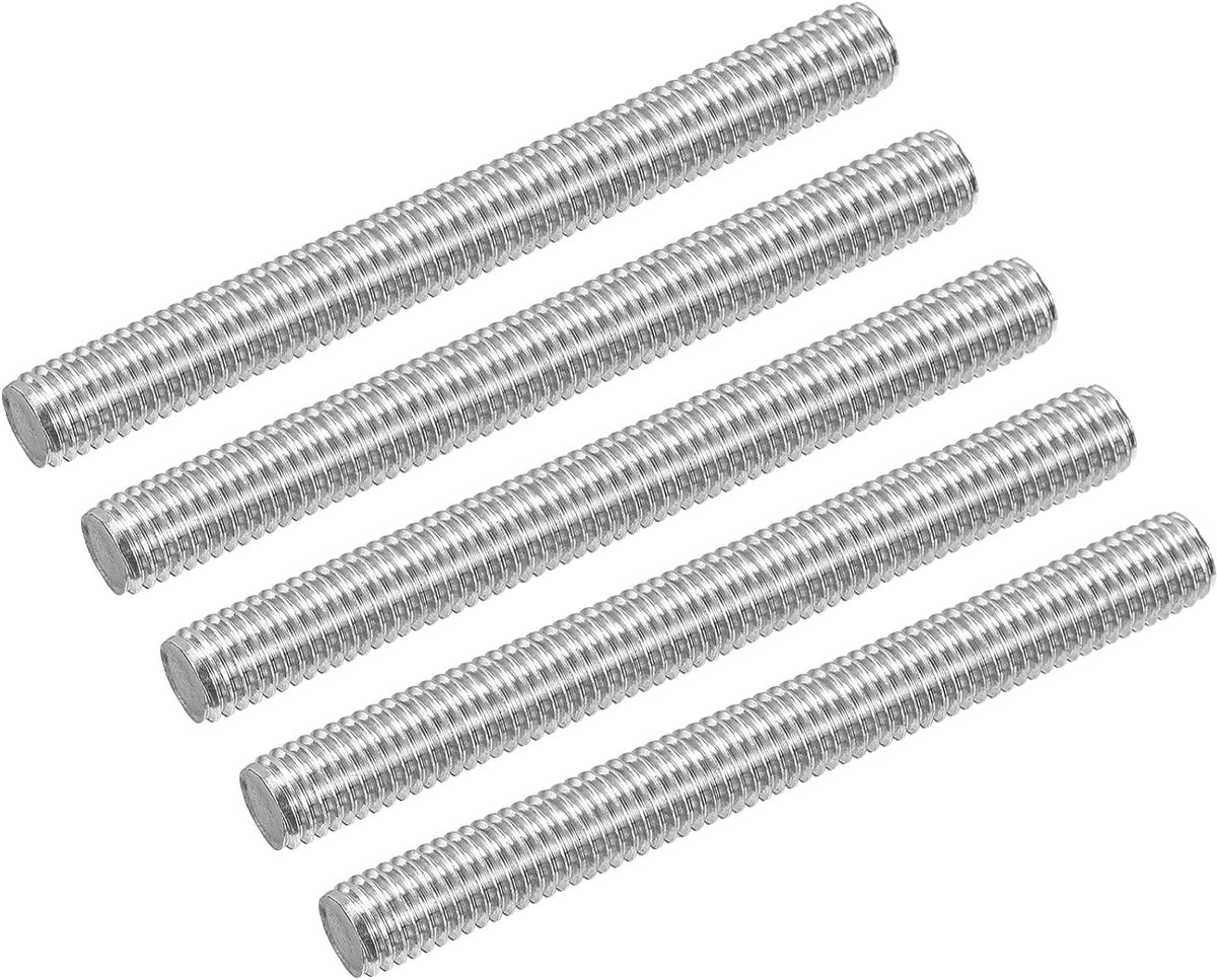 5 stuks M6 x 60 mm volledige schroefdraad stang 304 roestvrij staal rechtse schroefdraad staven voor ankerbouten, klemmen, haken en U-bouten, 1 schroefdraadhelling