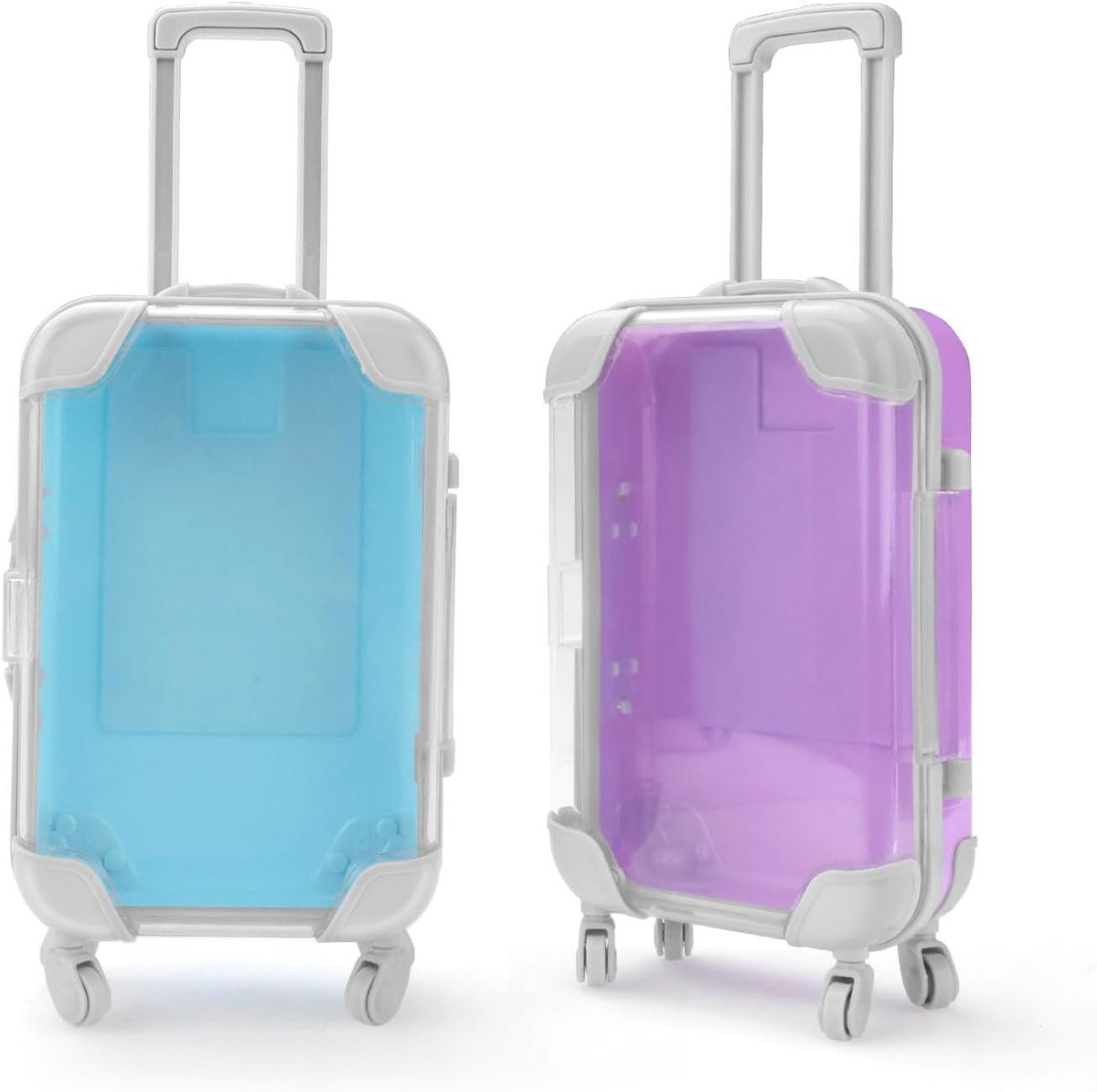 2 verpakkingen kunststof minikoffers geschenkdoos, leeg te wissen reiskoffer miniatuur reisvoucher reizen schattige opslag voor meisjes snoep sieraden bruiloft blauw paars 7 x 3,3 x 12 cm (blauw
