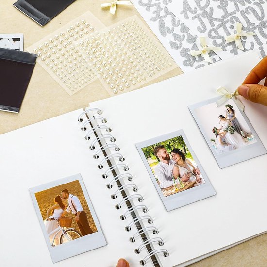 Gastenboek voor bruiloft en scrapbook, set - bruiloftsboek & fotoalbum om zelf vorm te geven, 21 x 21 cm, gastenboek, blanco, doe-het-zelf herinneringsboek voor de bruid, voor foto's en wensen, met — afbeelding 3