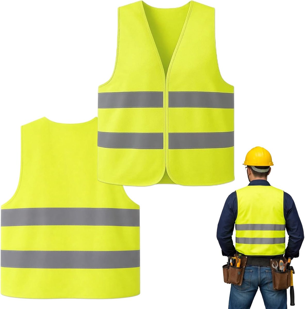 veiligheidsvest – reflecterend vest met hoge zichtbaarheid en ritssluiting – fluorescerend veiligheidsvest voor werk, verkeer en outdooractiviteiten (geel)