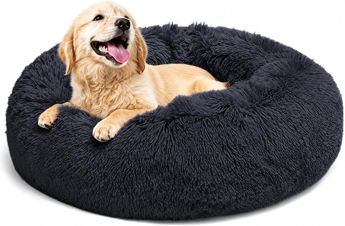 wollig, hondenkussen, rond, huisdierbed, donut, kattenbed, wasbaar met antislip bodem, voor grote, middelgrote en kleine honden, 50 cm, marineblauw