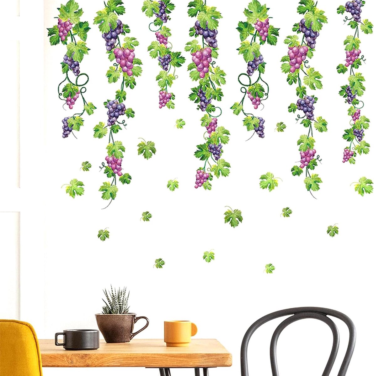duoyif Muursticker Groene Klimblad Druiven Muursticker Hangende Wijnstok Druiven Groene Plant Muursticker Voor Keuken Slaapkamer Badkamer Woonkamer Kantoor Wanddecoratie (Druiven)