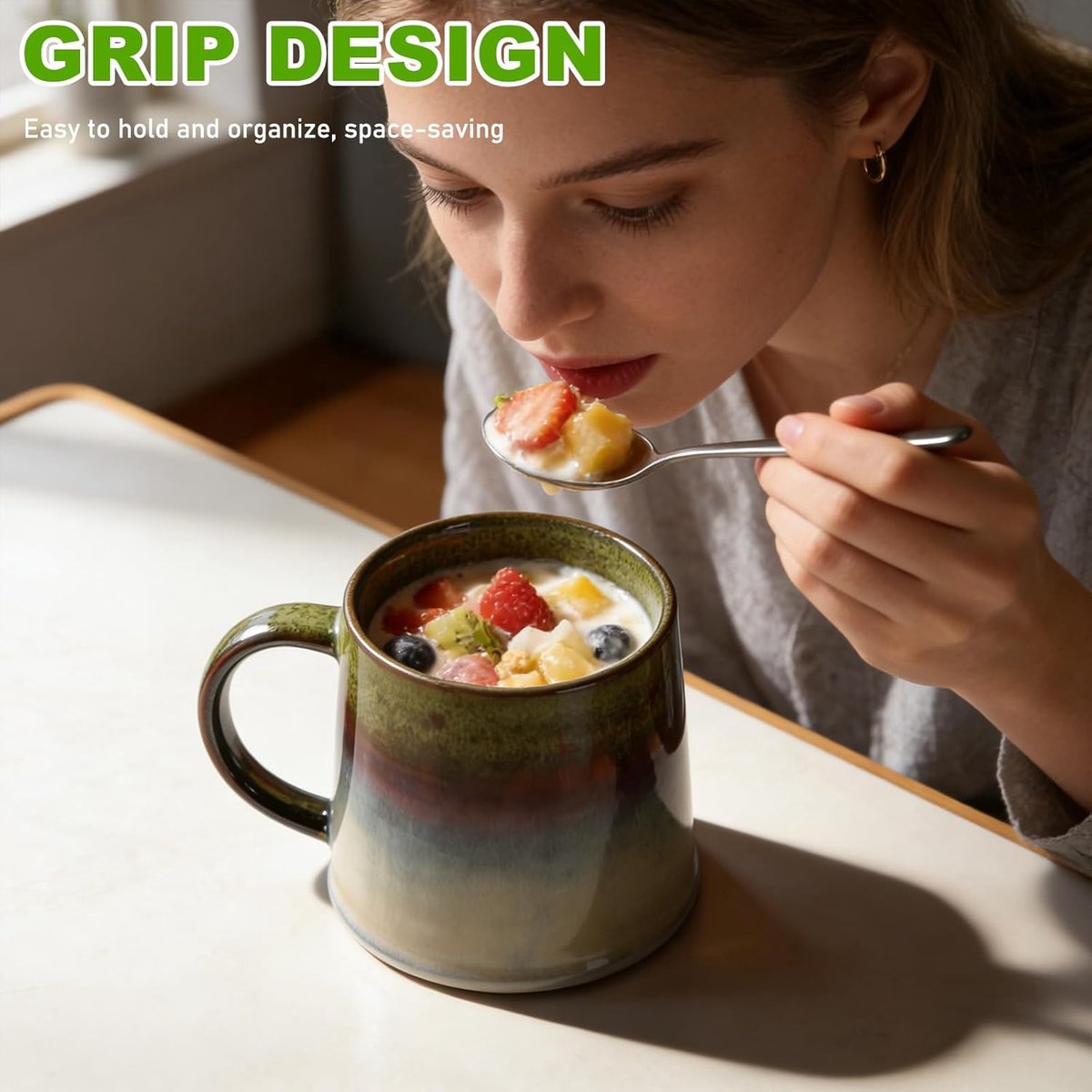 groot, 2 stuks keramische koffiemokken, 450 ml, aardewerk, theekopjes met handvat, grote cappuccinokopjes, mokken voor koffie, melk, thee, kantoor en thuis, magnetron en