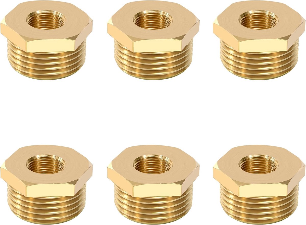 6 stuks 1/2 inch mannelijk naar 1/8 inch vrouwelijk verloopstuk, schroefdraadverbinding van messing, reduceeraansluiting voor water, gas, olie, tuin