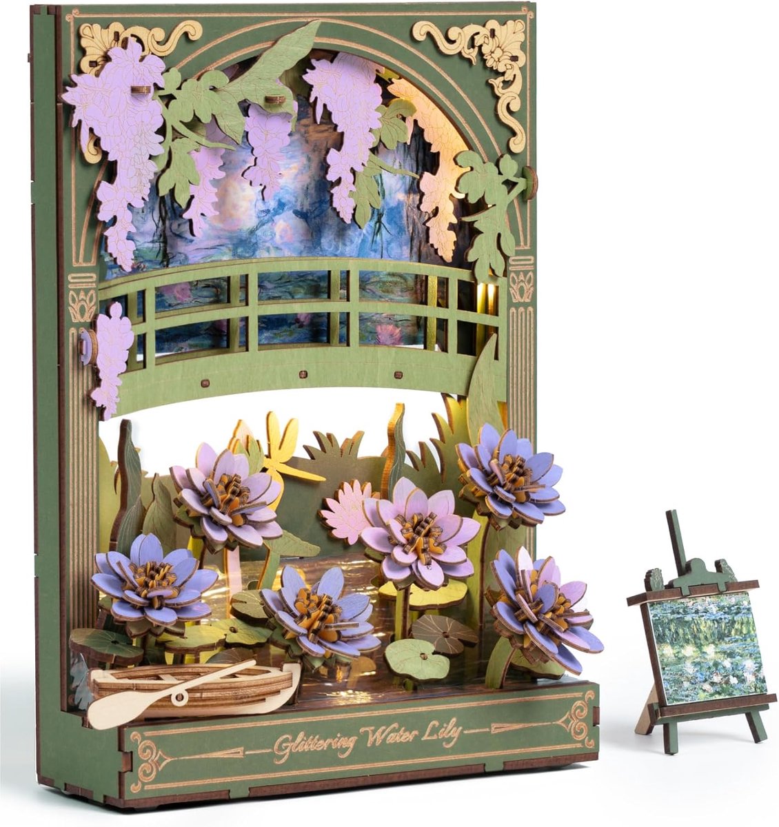 TH001 Waterlelie 3D Houten puzzel voor volwassenen en kinderen met LED-licht, bloemmodelkits, tafelbladdisplay, muurdecoratie, puzzelcadeaus voor vrouwen en mannen