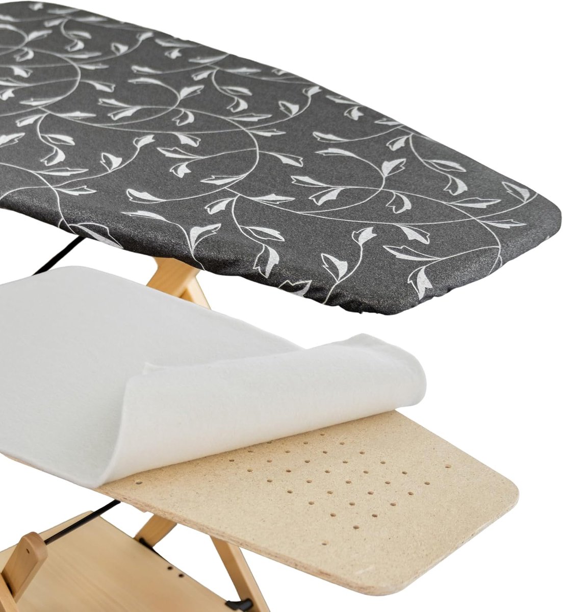 Strijkplankhoes en molton, compatibel met Foppapedretti modellen, kleur zilver/grijs, 100% katoenen stof, 115 x 63 cm, Made in Italy