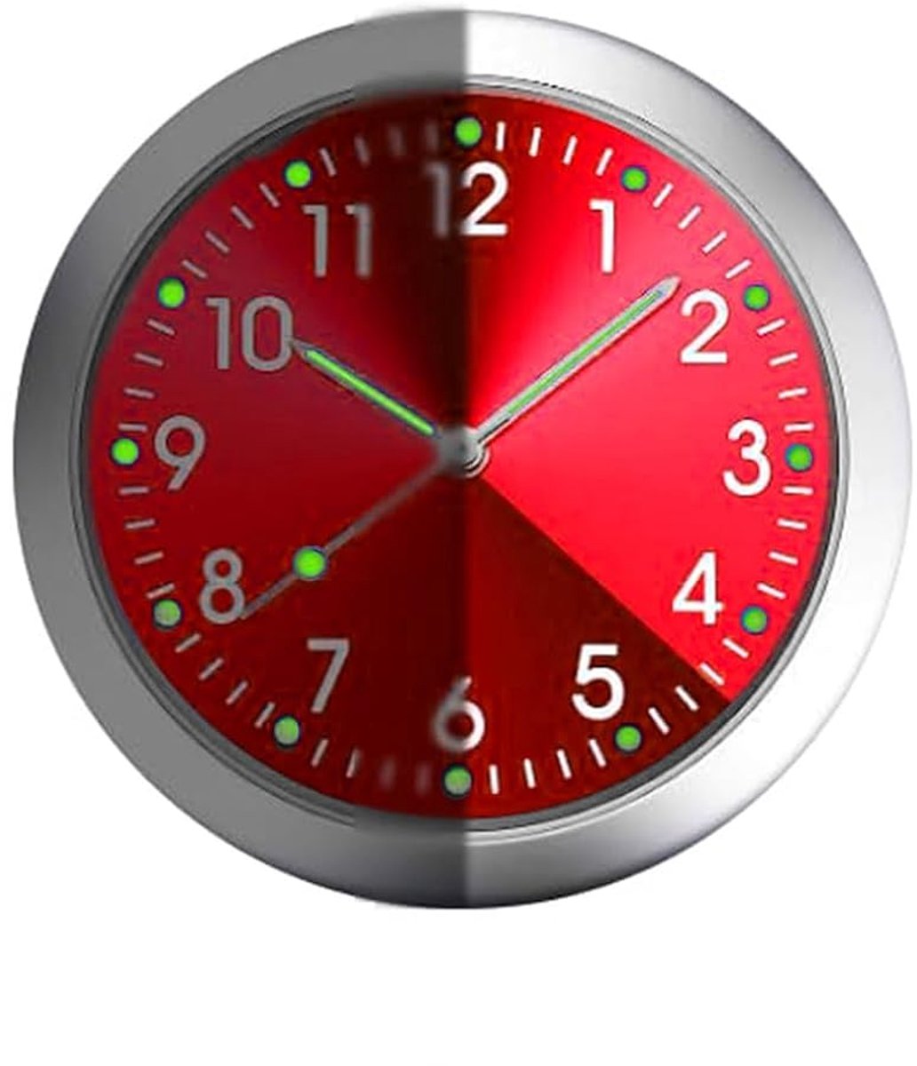 Autoklok, dashboard, autohorloge met luchtuitlaatclip, mini-klok, kwarts, verlicht, rond, voor auto-interieur, interieurdecoratie (rood)