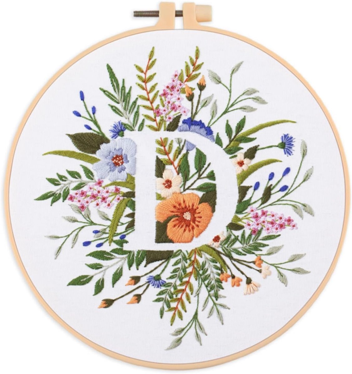 Borduurstarterskit Engelse letter D en bloemen gestempeld met bedrukt patroon kruissteek borduurpakketten (Letter D)