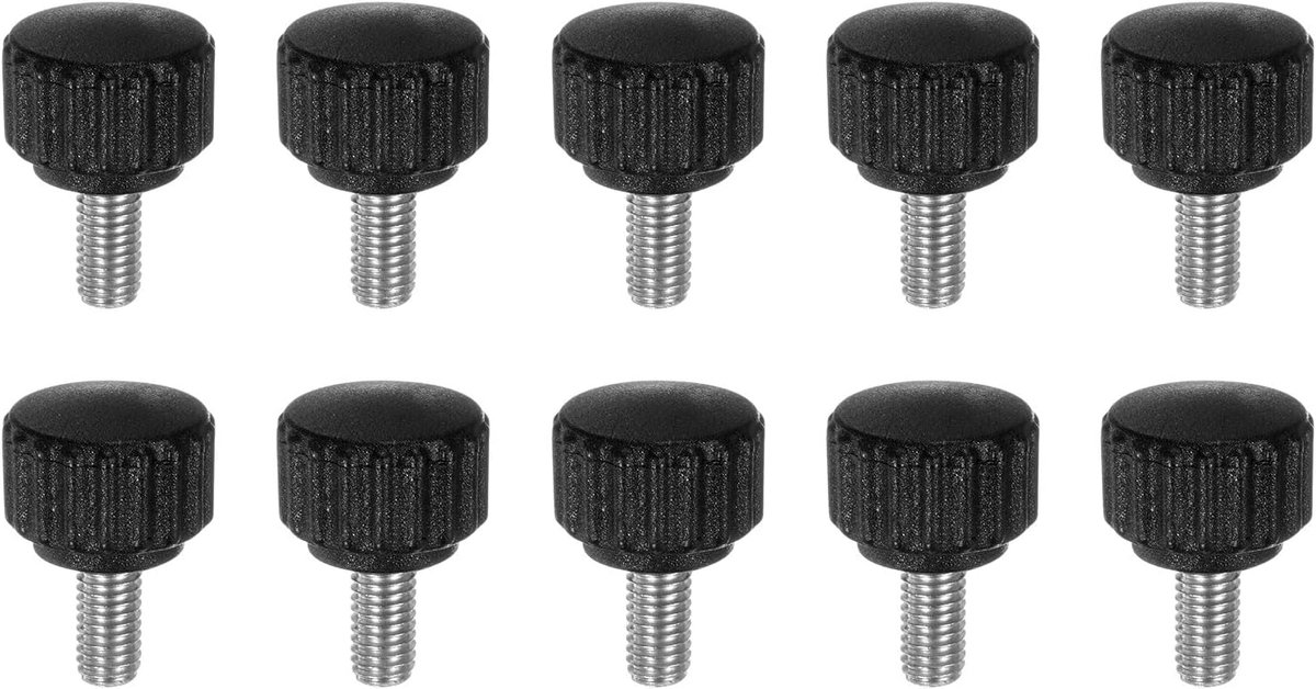 10 stuks gekartelde spanknoppen duimschroeven M5 x 10 mm metrische schroefdraad 16 mm matte kunststof kop 304 roestvrij staal stud handschroefdraad knop duimschroef handvat, zwart