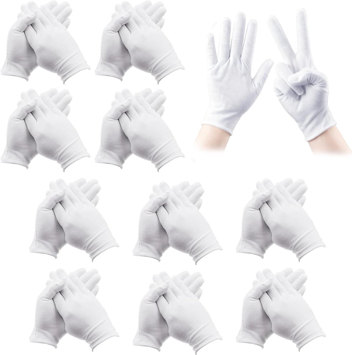 11 paar witte katoenen handschoenen - zacht en rekbaar voor 's nachts hydraterende, droge hand eczeem, munt sieraden inspectie en serveren | Eén maat past iedereen