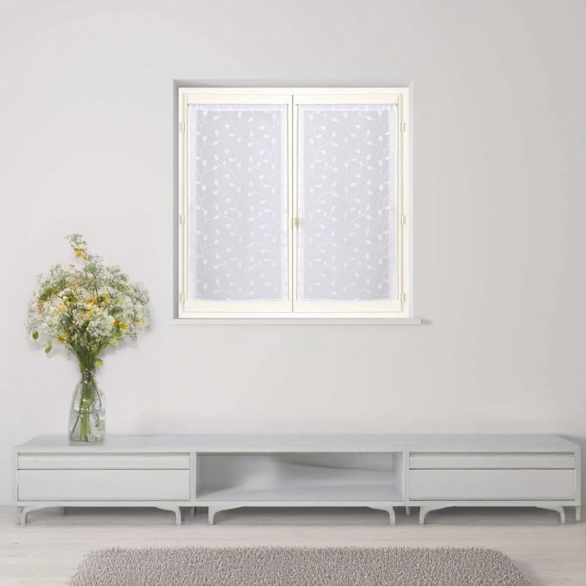 Ciel Paar geborduurde gordijnen, met stangdoorvoer, klaar om op te hangen, 2 x 60 x 120 cm, wit/wit