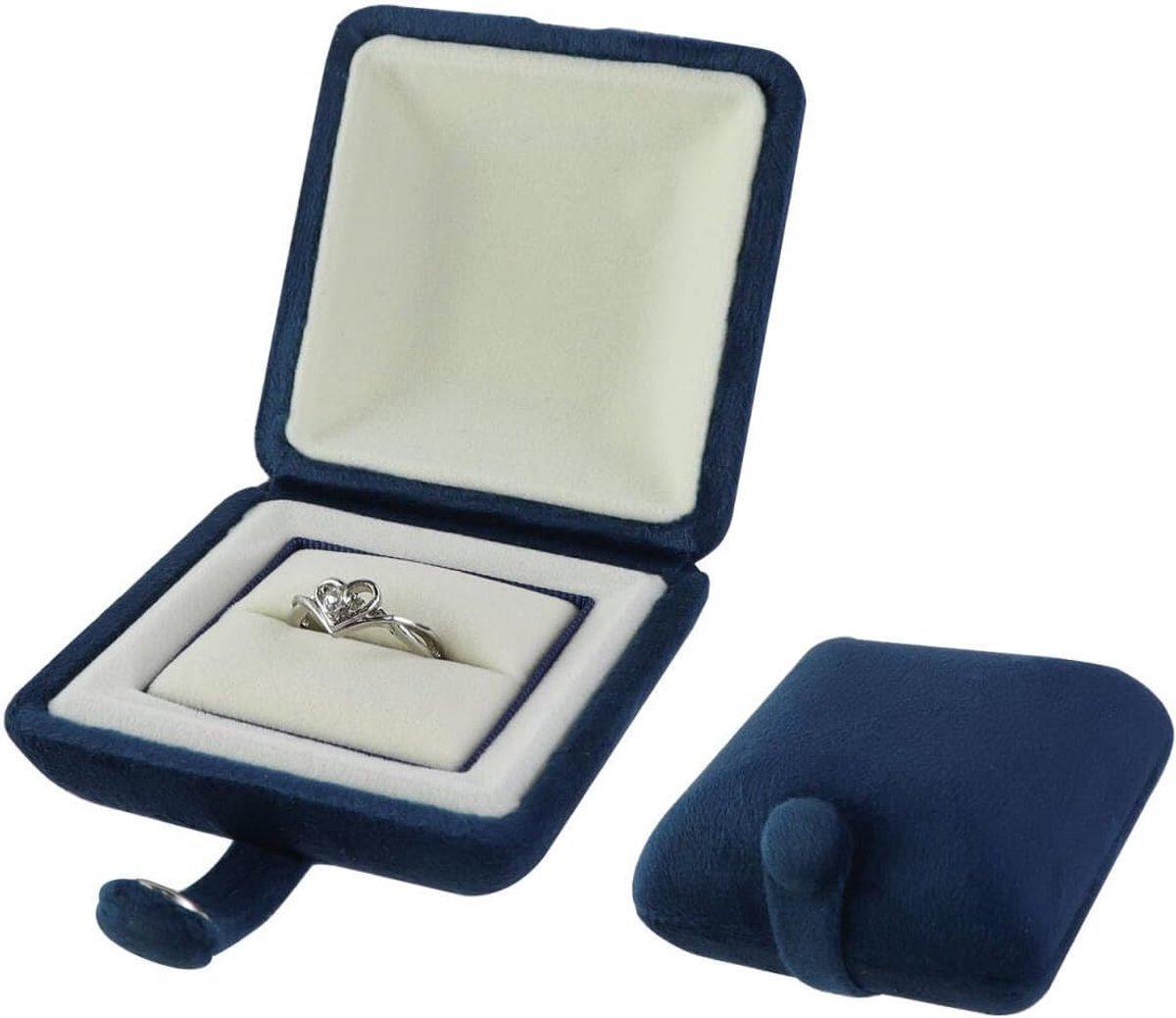 SnelShoppen - Engagement Ring Box, Flanel Ringdoos met Snap, Blauw, Perfect voor Huwelijk, Verloving, Huwelijksaanzoek, Ceremonie, Jubileum