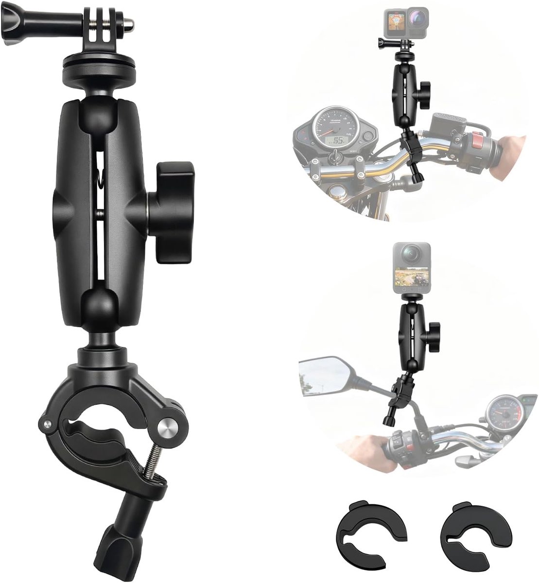 Stuur Bevestiging compatibel met Insta360 X5-X, Motorfiets Spiegel klem met 360° Roterend Bal Hoofd compatibel met Gopro 12-3, 0.28"-1.41" Paal Beugel Compatibel Met DJI OSMO 360, NANO