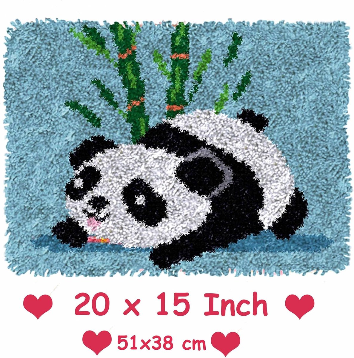Haaknaald Kits voor Volwassenen/Kinderen Patroon Bedrukt Tapijt Maken Kit Alles Inbegrepen Cadeau voor Familie Vrienden Haaknaald Tapijten DIY Handwerk Ambachten voor Thuis Bank Panda Blauw 50