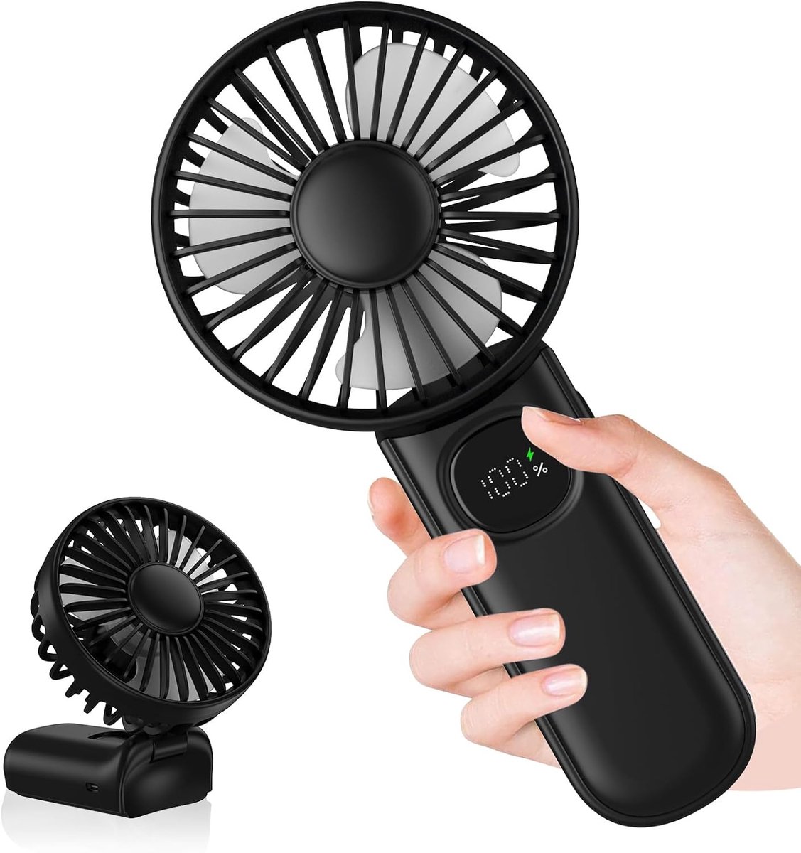 Handventilator, mini-USB-ventilator, oplaadbaar, 5-10 uur looptijd, 5 windsnelheid, inklapbaar, stil, kleine ventilator voor reizen, kantoor, thuis en buiten