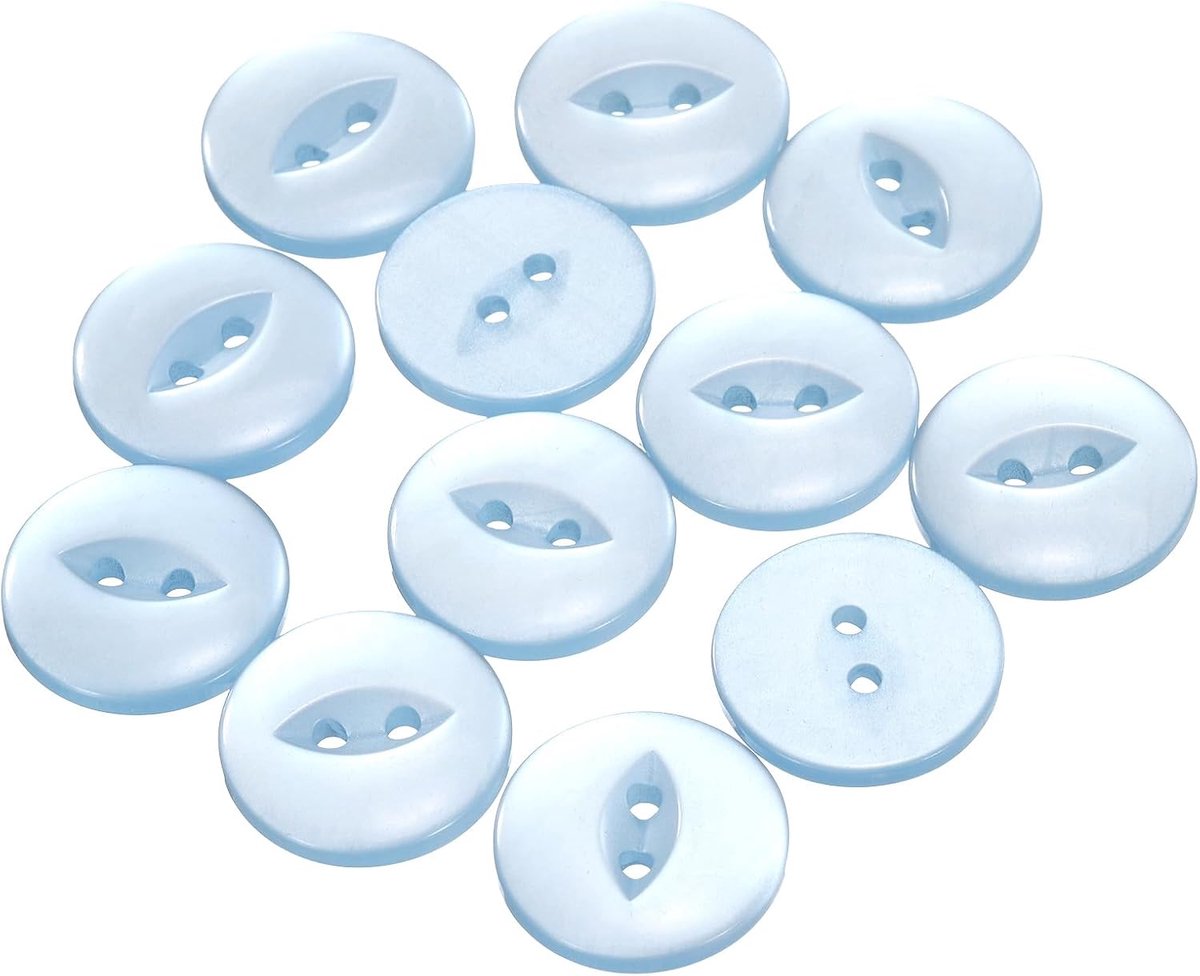 Knopen, 20 mm, hars buttons om aan te naaien, 2 gaten, ronde knutselknopen voor kleding, beddengoed, broeken, hemden, blouses, jurken, rok, handwerk, zelf maken, lichtblauw