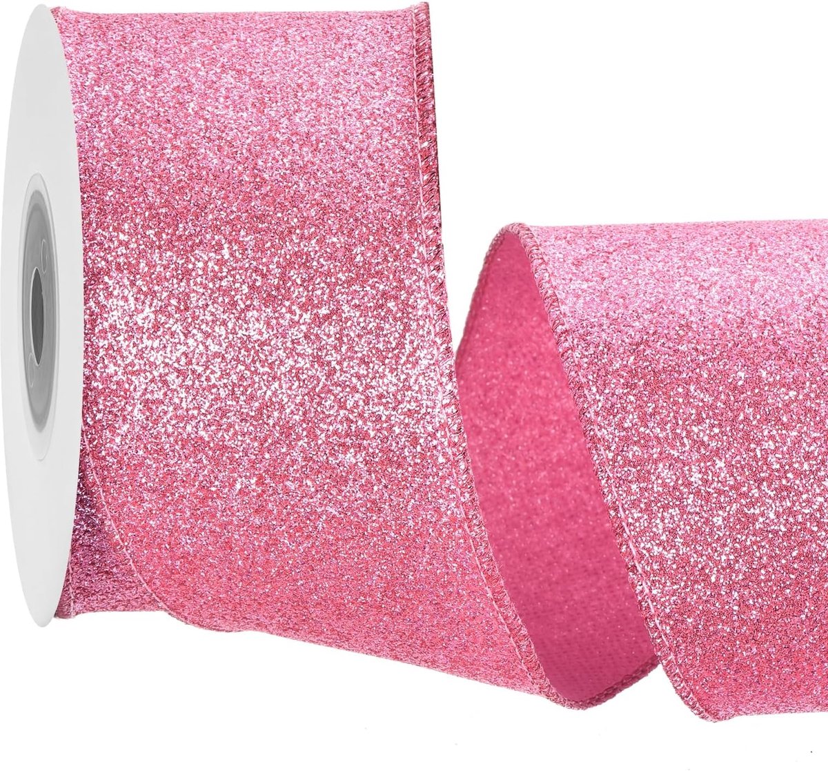 6,3 cm glitter draadrand roze iriserende band 3,5 m voor kerstboom krans decoratie geschenkverpakking met metalen rand