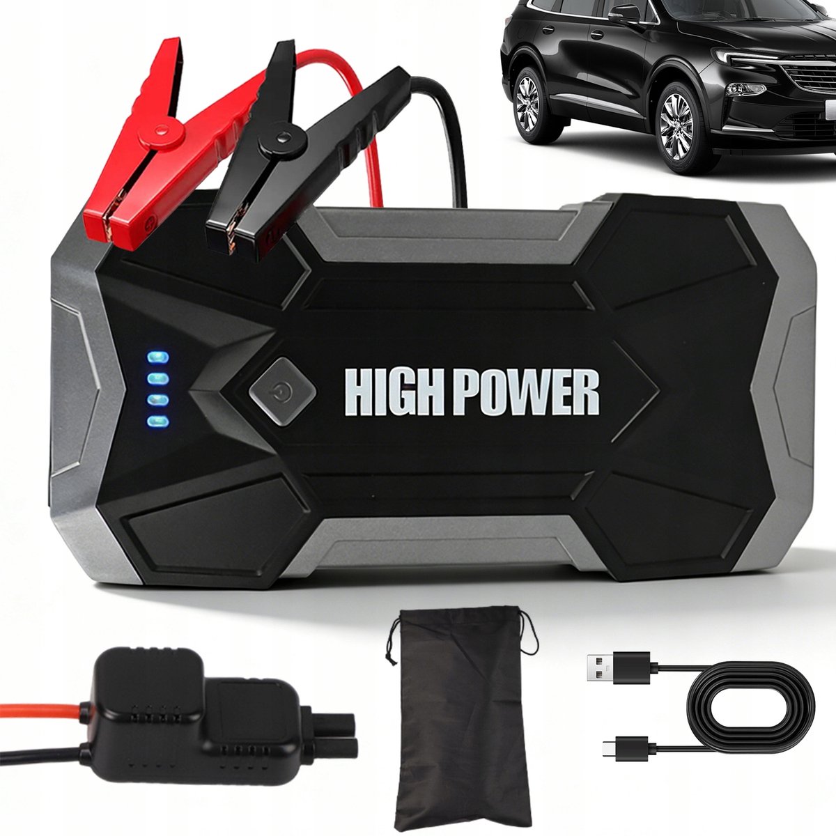12V Jumpstarter voor Auto - Startbooster - Powerbank - 4500A - 8000mAh - LED - 2 USB - LED Zaklamp & SOS Noodlicht - -20°C tot 60°C - Auto en Camper - Voor Benzine en Diesel