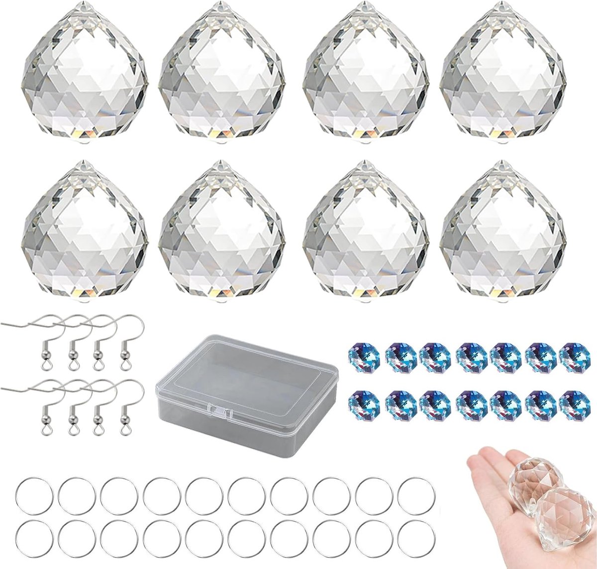 Kristallen om op te hangen zonnevanger set – 22 stuks prisma kristal, transparant regenboogeffect, met opbergdoos – voor raamdecoratie, tuin, auto of feestversiering