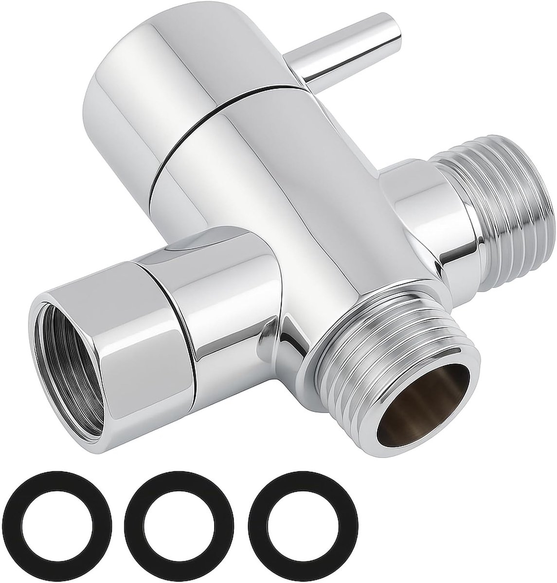 3-weg ventiel, verchroomde kunststof, 3-weg ventiel G1/2 inch universele doucheomvormer, duurzame 3-weg toiletkraan, 3-weg wc-kraan met modern design en versterkte afdichting