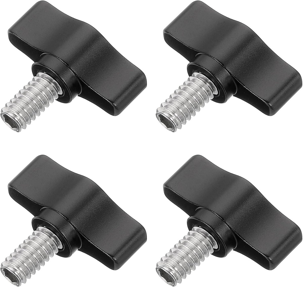 4 stuks 1/4 inch - 12,3 duimschroeven, 304 roestvrij stalen schroefdraad, gekartelde duimschroef, verstelbare T-vleugelschroefgreep, knoppen voor verschillende standaarden en machines, zwart