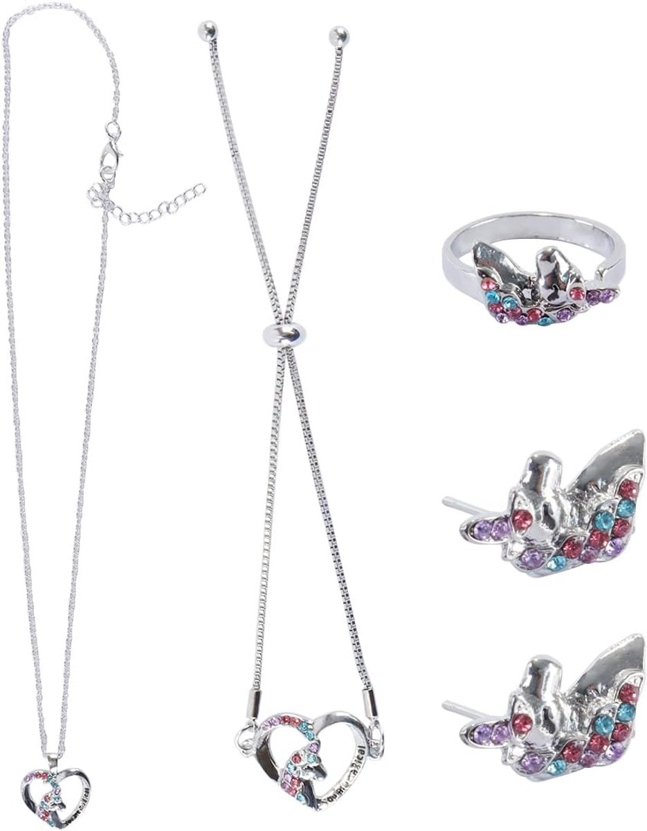 Eenhoornketting voor meisjes Sieraden inclusief ketting, ringen, armbanden, oorbellen, sieradenset Eenhoorn voor feest, aankleden, cadeau