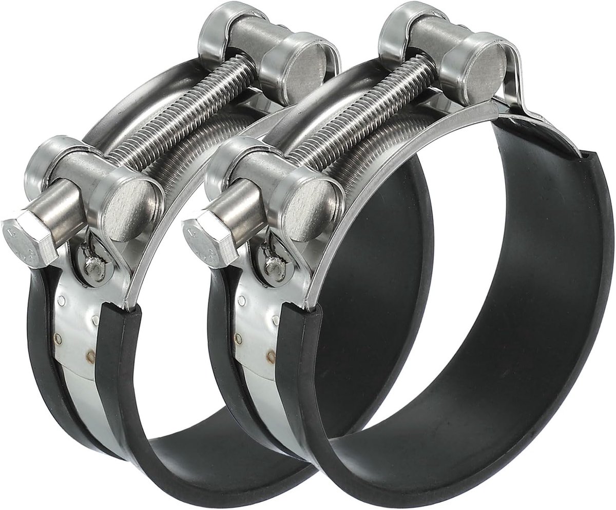 64-67mm T-bout slangklem, 2 stuks rubberen gewatteerde inlaatintercooler pijpbuisklemmen 304 roestvrijstalen radiatorslangklem voor 6,4 cm-6,7 cm buis